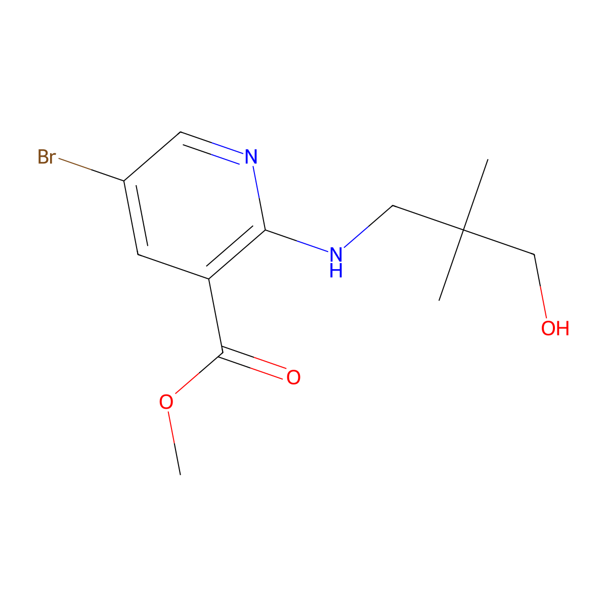 Methyl 5-bromo-2-[(3-hydroxy-2,2-dimethylpropyl)amino]-3-pyridinecarboxylate molecular structure, CAS 1268351-34-3