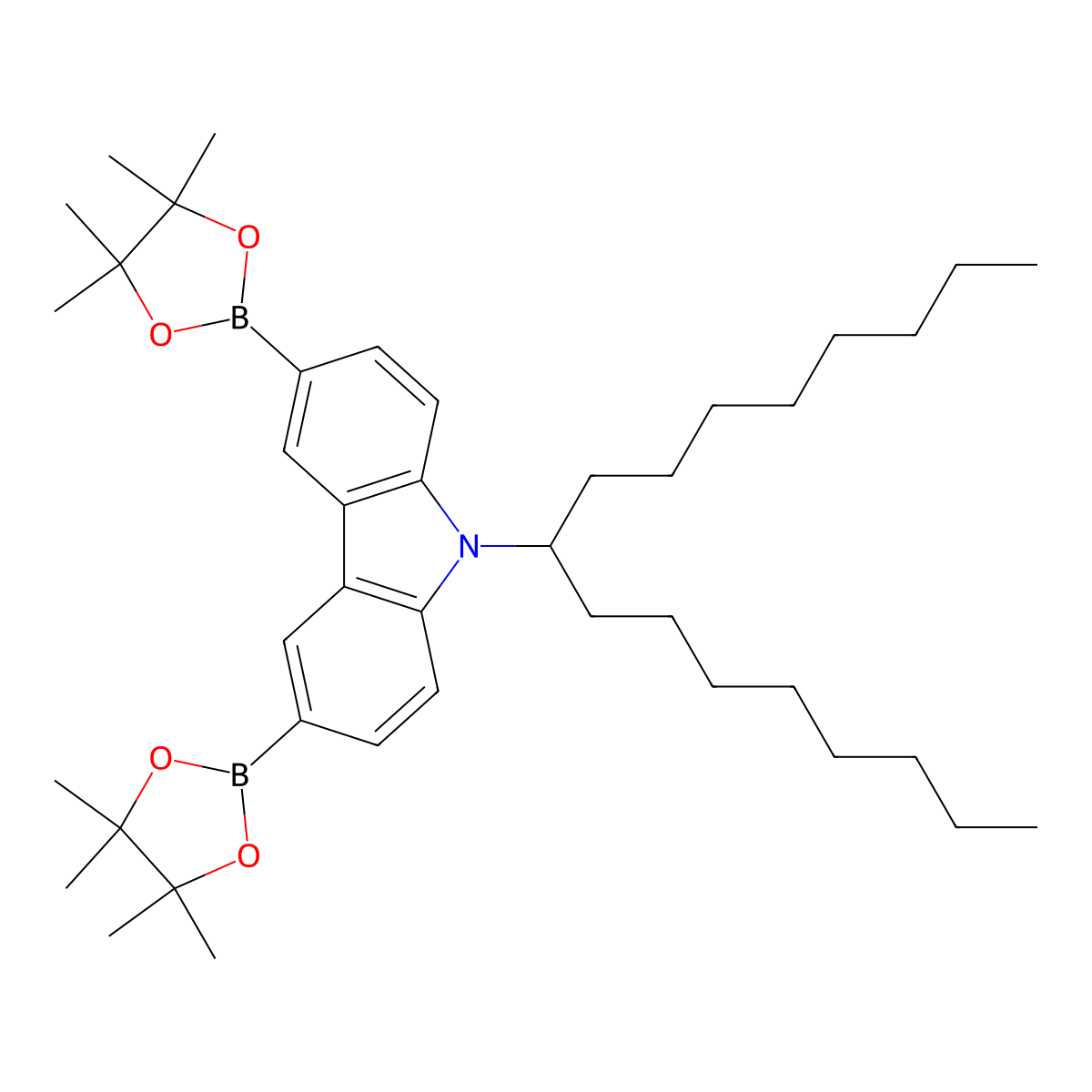 9-(Heptadecan-9-yl)-3,6-bis(4,4,5,5-tetramethyl-1,3,2-dioxaborolan-2-yl)-9H-carbazole molecular structure, CAS 1268491-07-1