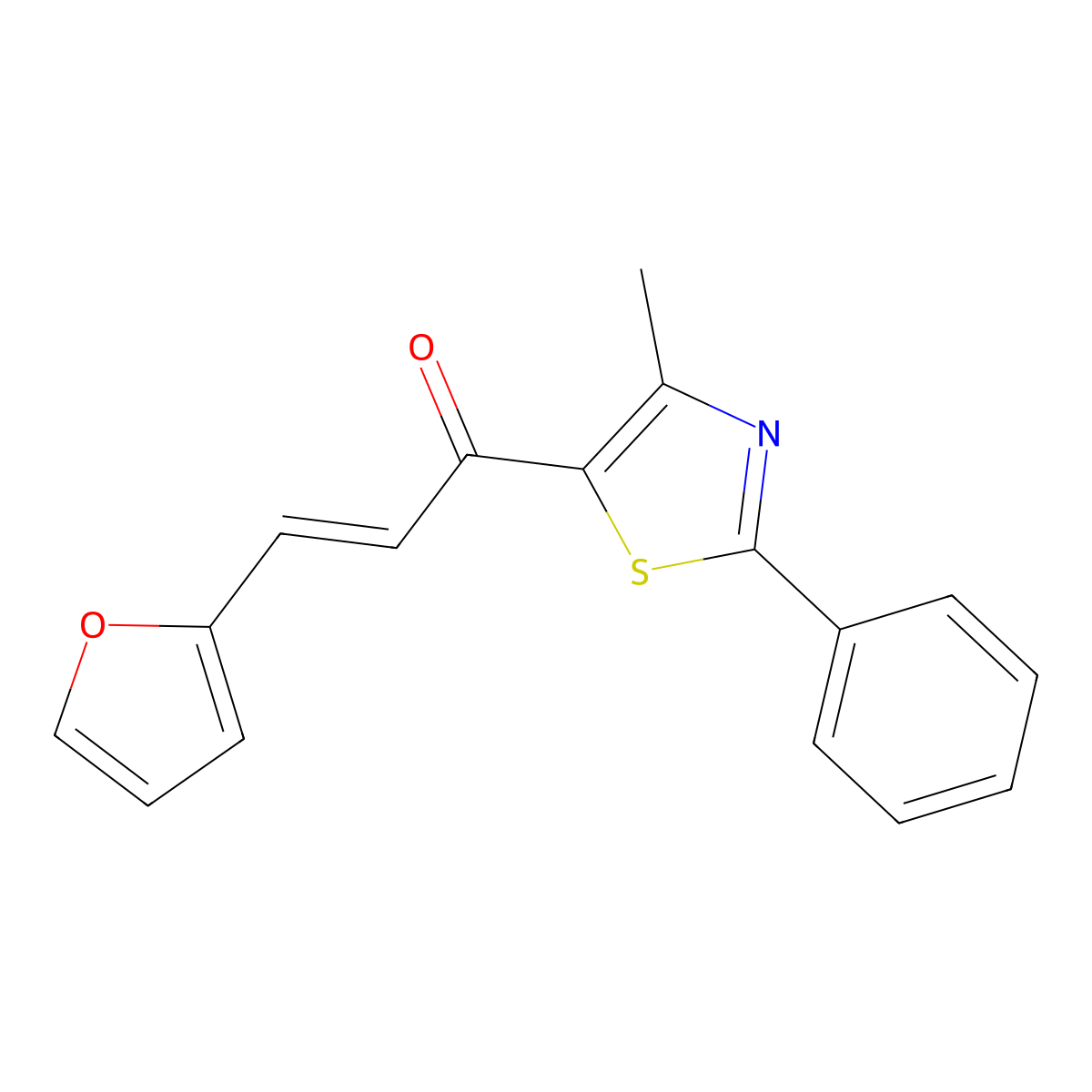 (E)-3-(furan-2-yl)-1-(4-methyl-2-phenyl-1,3-thiazol-5-yl)prop-2-en-1-one molecular structure, CAS 1268491-13-9