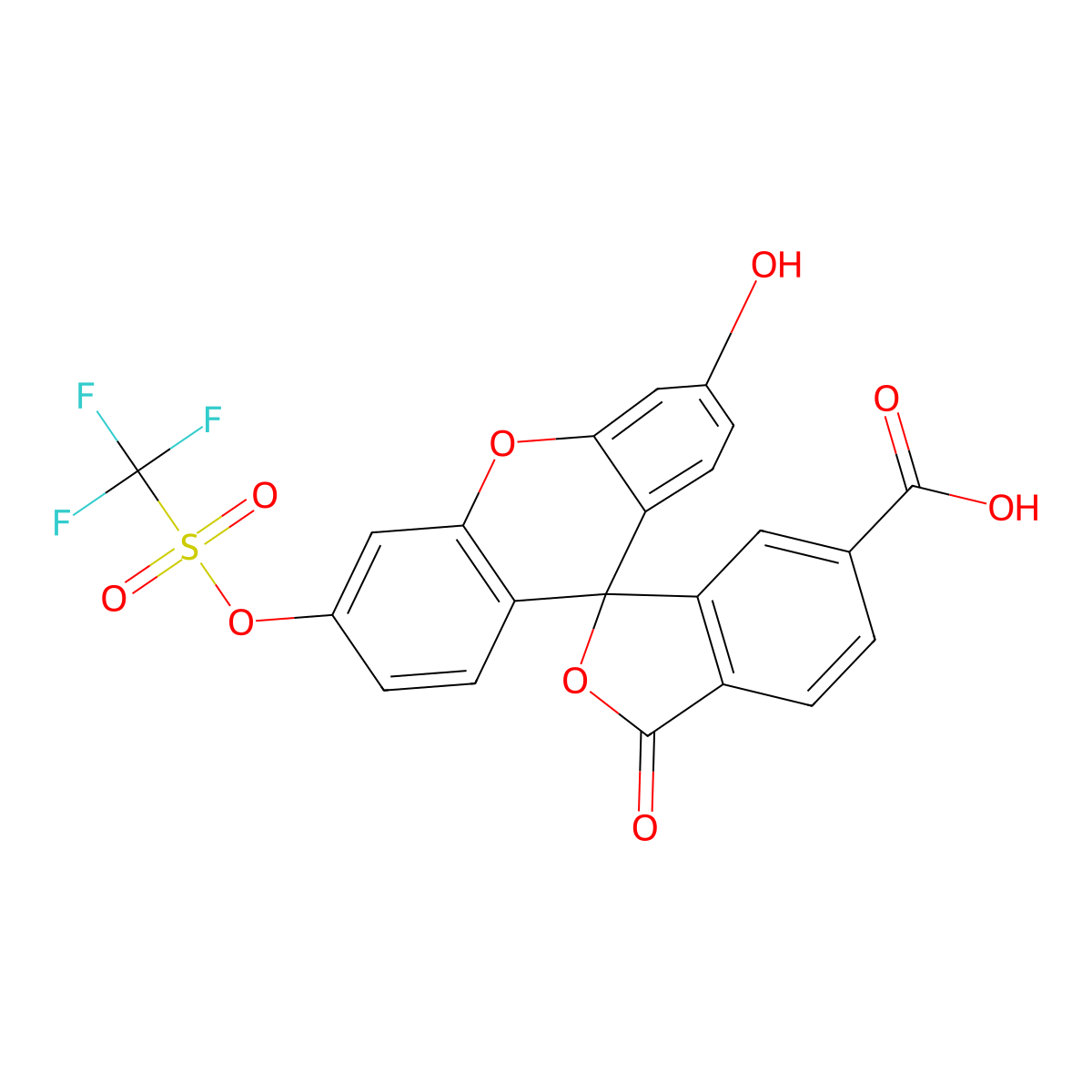 3'-Hydroxy-3-oxo-6'-[[(trifluoromethyl)sulfonyl]oxy]spiro[isobenzofuran-1(3H),9'-[9H]xanthene]-6-carboxylic acid molecular structure, CAS 1268491-68-4