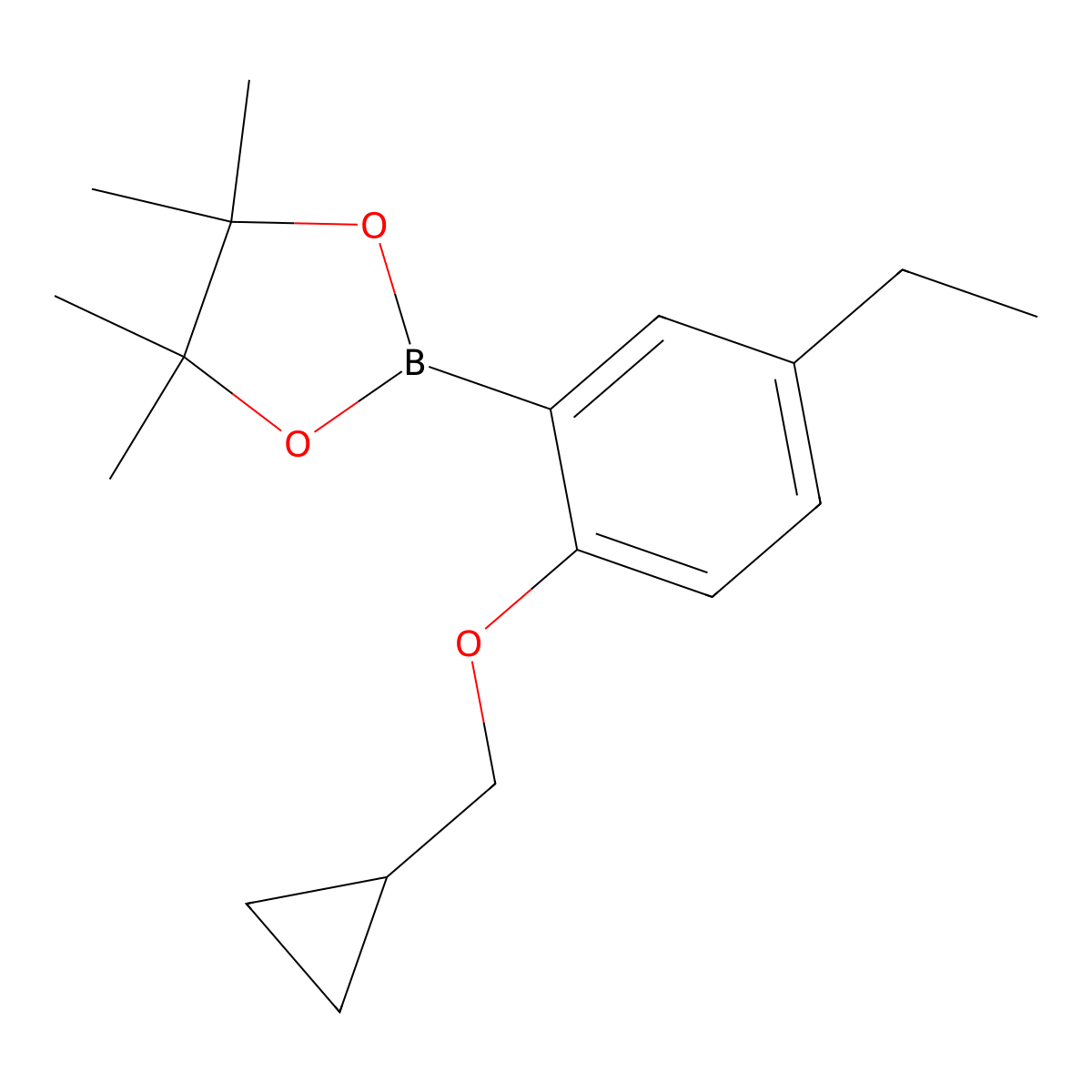 2-(2-(Cyclopropylmethoxy)-5-ethylphenyl)-4,4,5,5-tetramethyl-1,3,2-dioxaborolane molecular structure, CAS 1268511-96-1