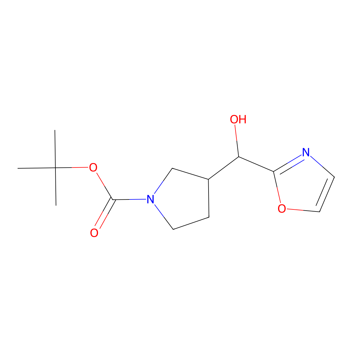 tert-Butyl 3-(hydroxy(oxazol-2-yl)methyl)pyrrolidine-1-carboxylate molecular structure, CAS 1268520-01-9