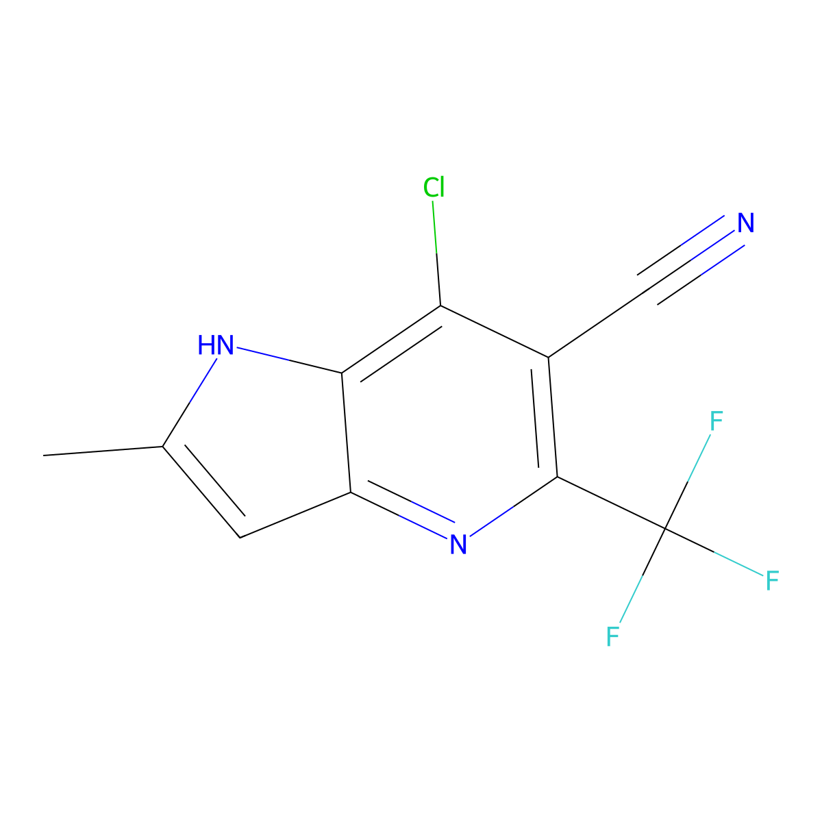 7-chloro-2-methyl-5-(trifluoromethyl)-1H-pyrrolo[3,2-b]pyridine-6-carbonitrile molecular structure, CAS 1268521-89-6