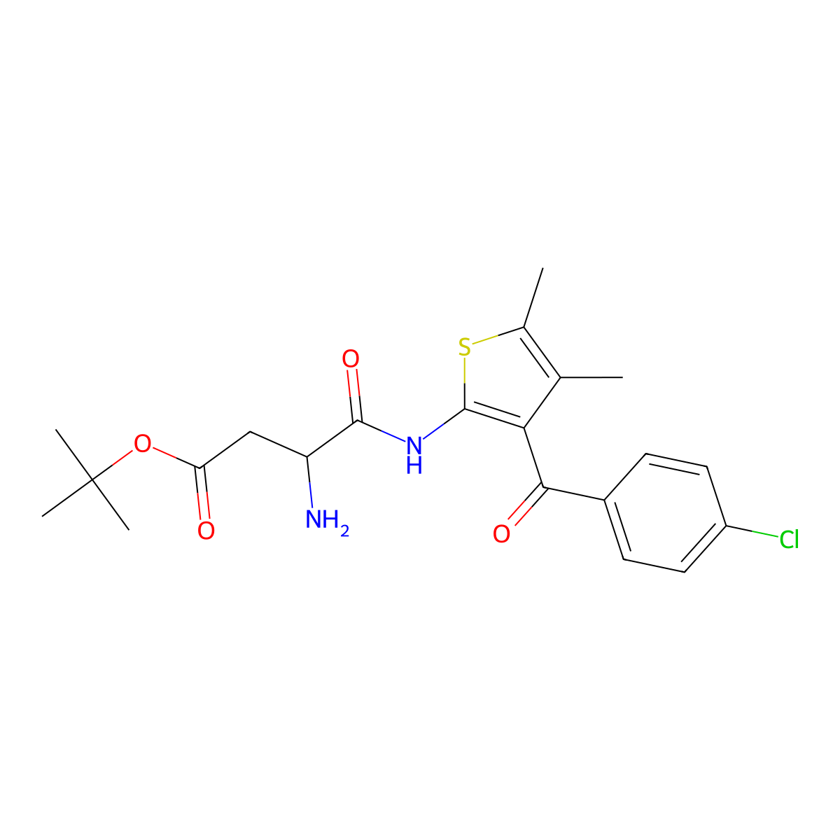 Butanoic acid, 3-amino-4-[[3-(4-chlorobenzoyl)-4,5-dimethyl-2-thienyl]amino]-4-oxo-, 1,1-dimethylethyl ester, (3S)- molecular structure, CAS 1268524-66-8