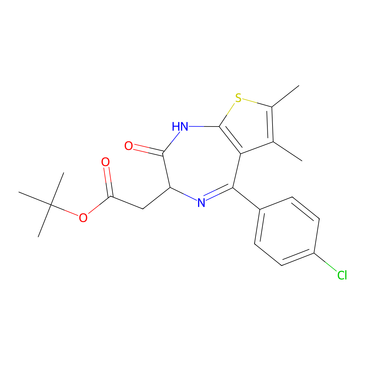 (S)-tert-butyl 2-(5-(4-chlorophenyl)-6,7-dimethyl-2-oxo-2,3-dihydro-1H-thieno[2,3-e][1,4]diazepin-3-yl)acetate molecular structure, CAS 1268524-67-9