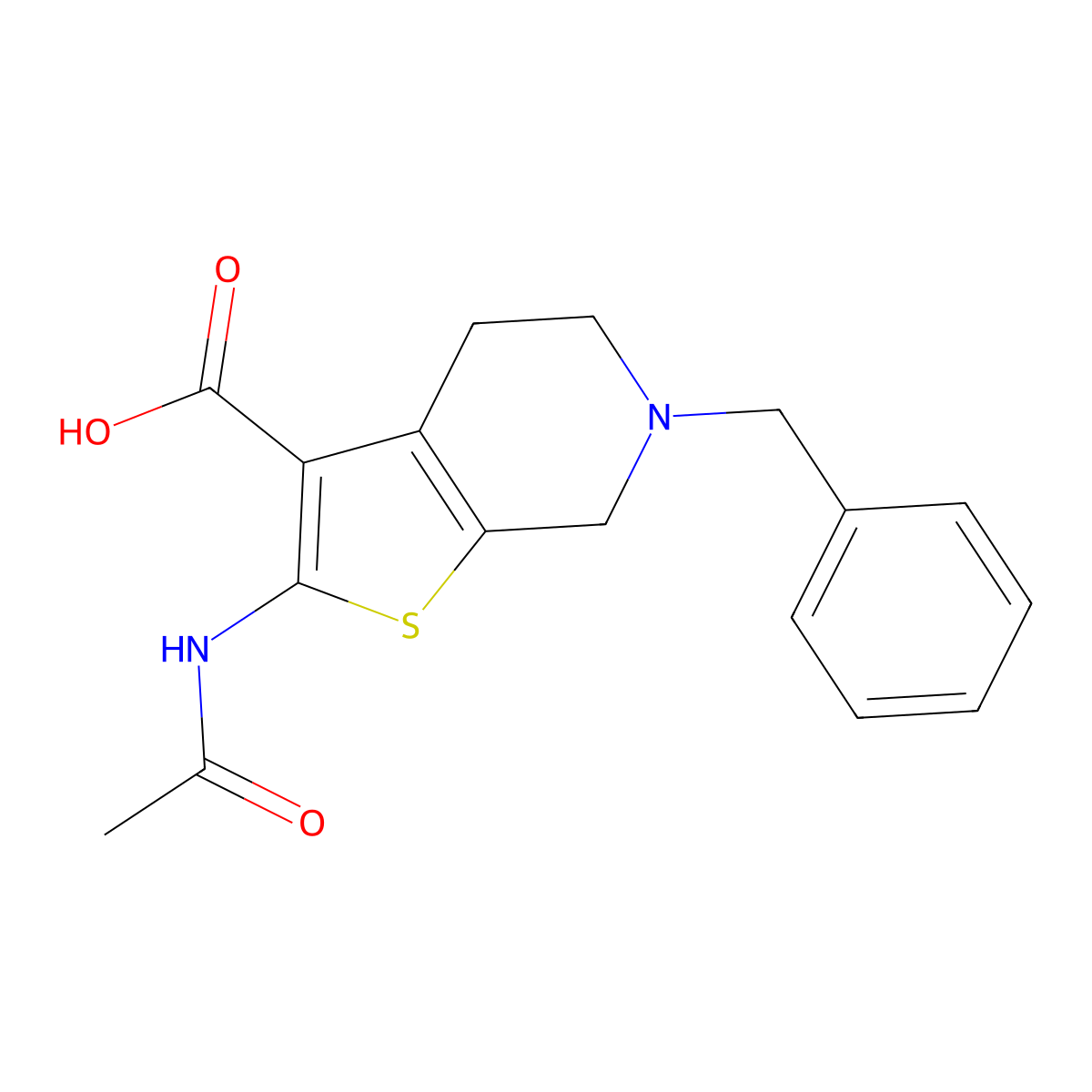 6-benzyl-2-acetamido-4H,5H,6H,7H-thieno[2,3-c]pyridine-3-carboxylic acid molecular structure, CAS 126856-18-6