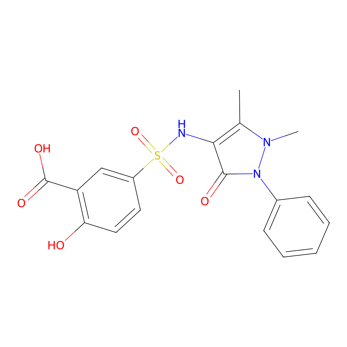 5-(N-(1,5-dimethyl-3-oxo-2-phenyl-2,3-dihydro-1H-pyrazol-4-yl)sulfamoyl)-2-hydroxybenzoic acid molecular structure, CAS 126864-87-7