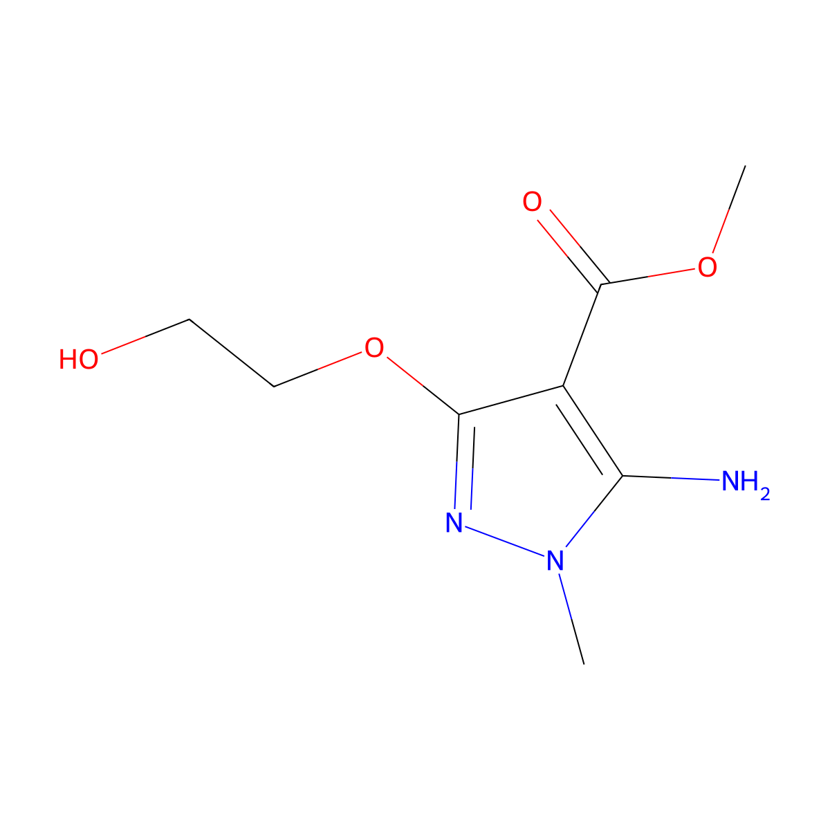 methyl 5-amino-3-(2-hydroxyethoxy)-1-methyl-1H-pyrazole-4-carboxylate molecular structure, CAS 126865-28-9