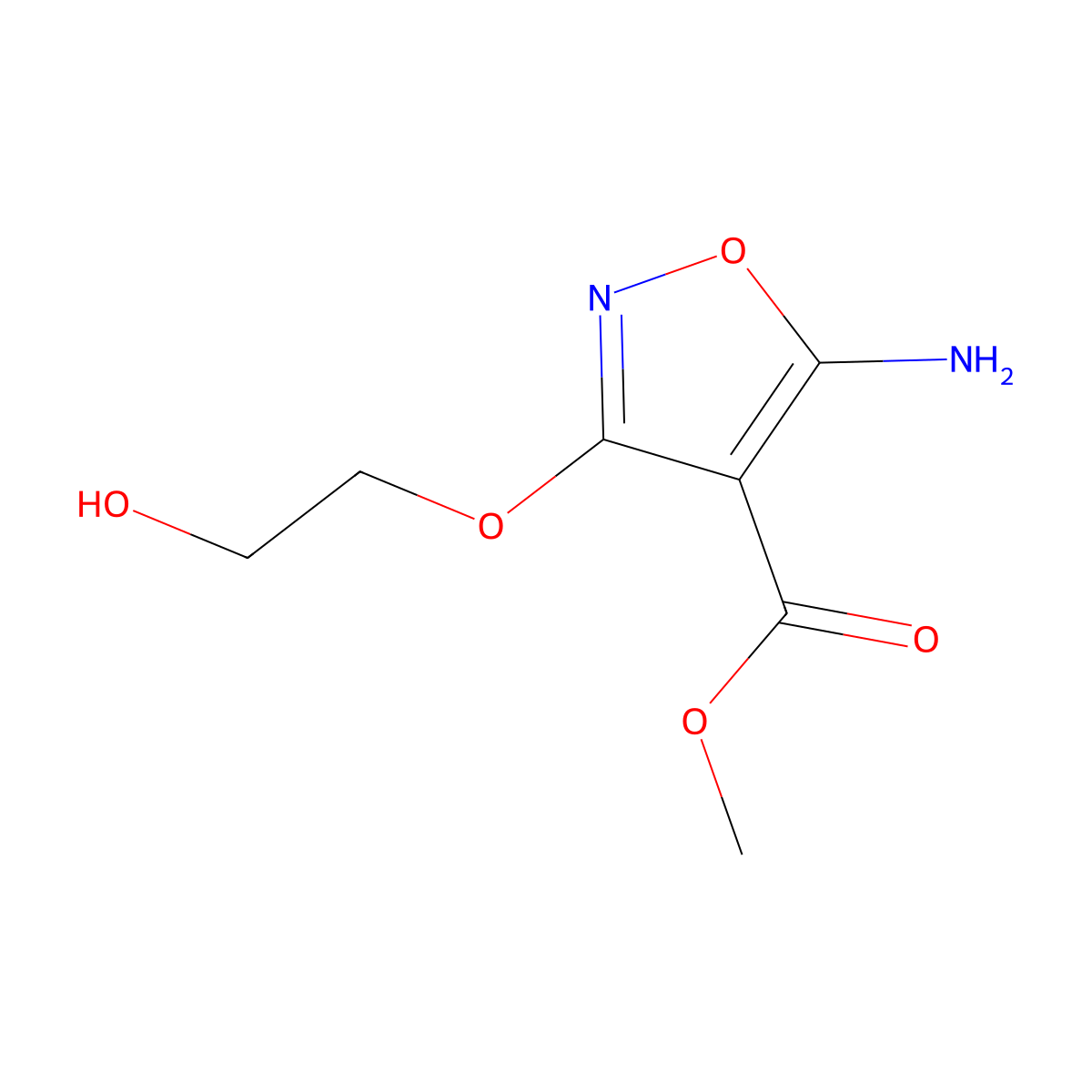 Methyl 5-amino-3-(2-hydroxyethoxy)-1,2-oxazole-4-carboxylate molecular structure, CAS 126865-31-4