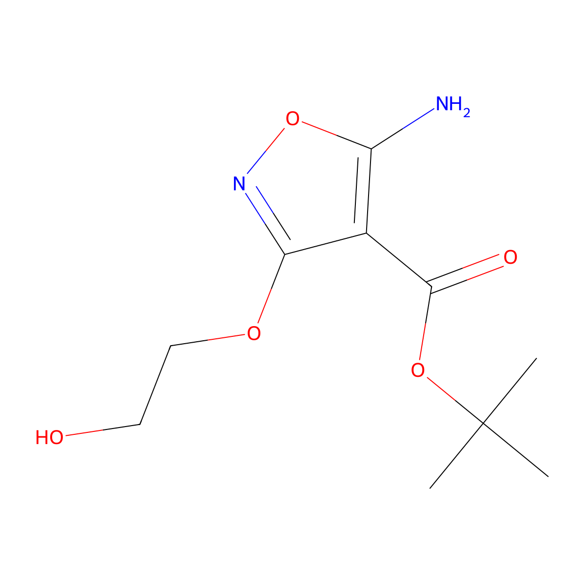 Tert-butyl 5-amino-3-(2-hydroxyethoxy)-1,2-oxazole-4-carboxylate molecular structure, CAS 126865-32-5