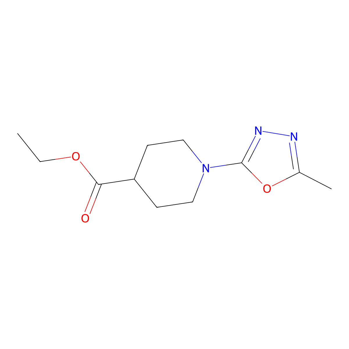 Ethyl 1-(5-methyl-1,3,4-oxadiazol-2-yl)piperidine-4-carboxylate molecular structure, CAS 1268692-87-0