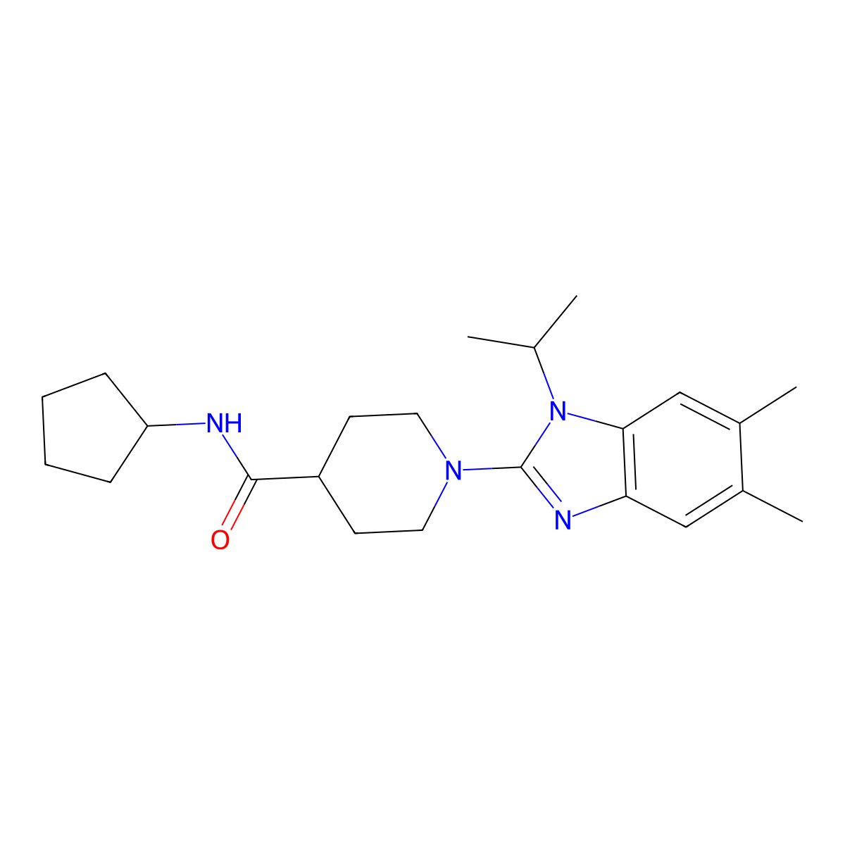 N-Cyclopentyl-1-(1-isopropyl-5,6-dimethyl-1H-benzo[d]imidazol-2-yl)piperidine-4-carboxamide molecular structure, CAS 1268709-57-4
