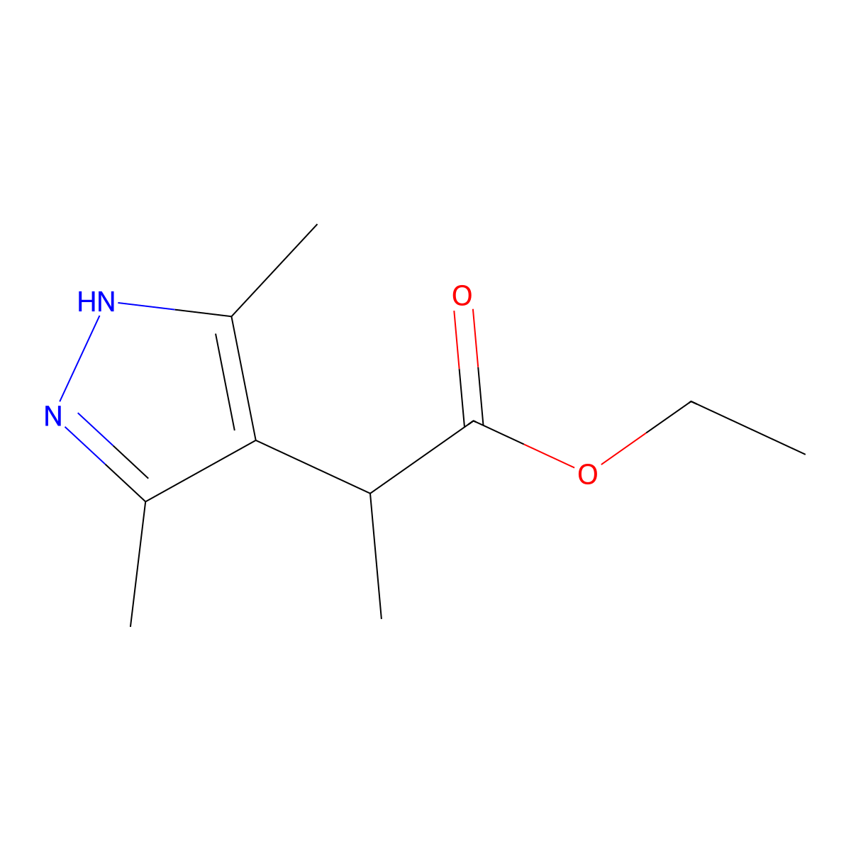 ethyl 2-(3,5-dimethyl-1H-pyrazol-4-yl)propanoate molecular structure, CAS 1268715-45-2
