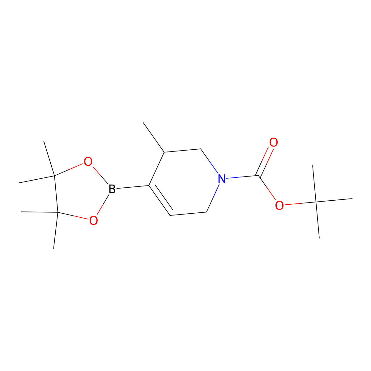 Tert-butyl 3-methyl-4-(tetramethyl-1,3,2-dioxaborolan-2-yl)-1,2,3,6-tetrahydropyridine-1-carboxylate molecular structure, CAS 1268816-61-0