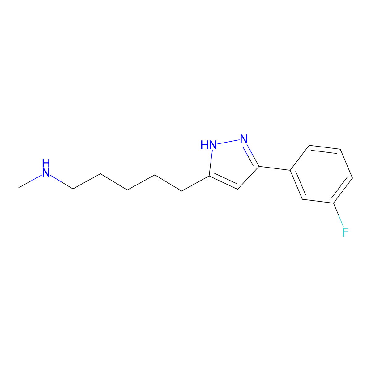 {5-[3-(3-fluorophenyl)-1H-pyrazol-5-yl]pentyl}(methyl)amine molecular structure, CAS 1268829-73-7