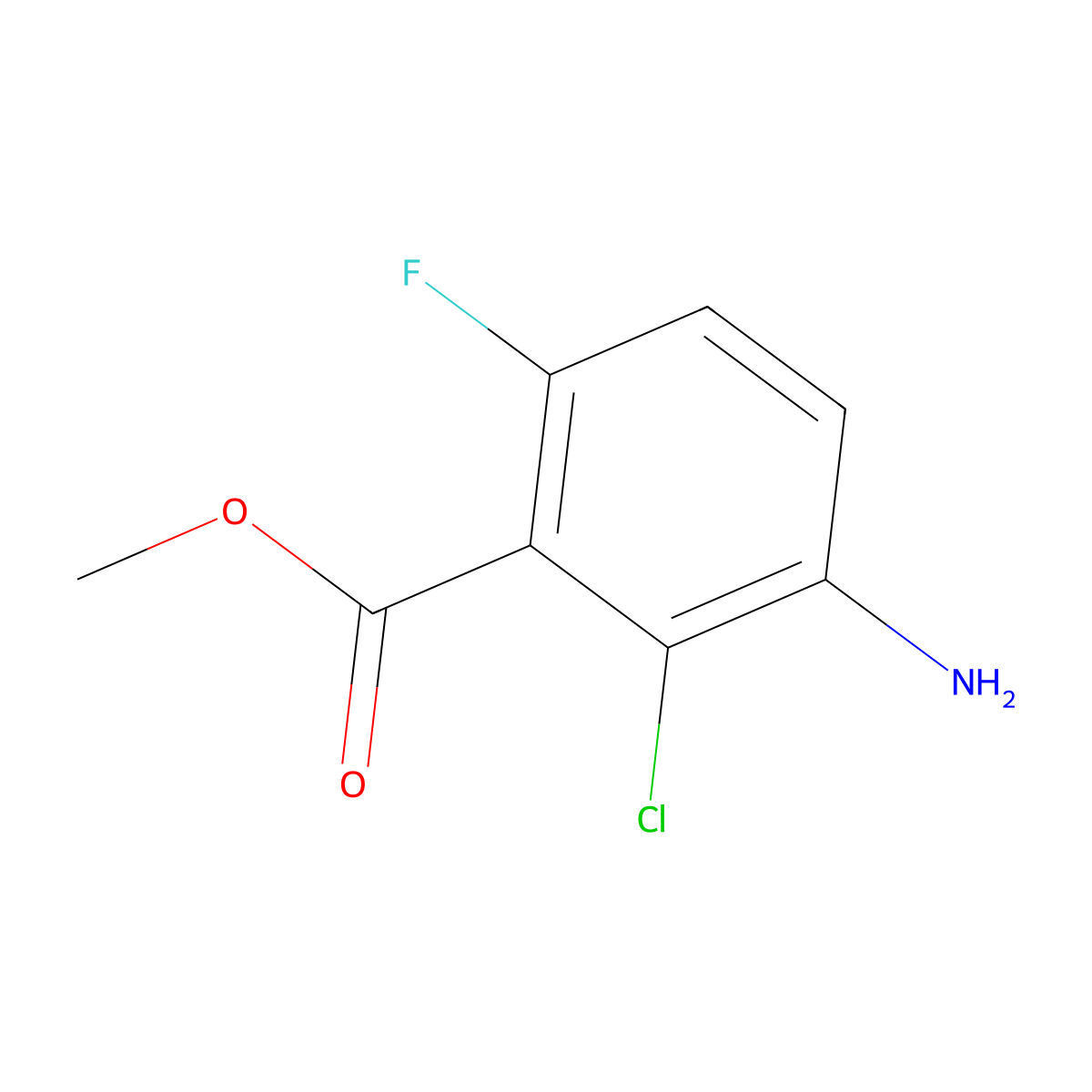 Methyl 3-amino-2-chloro-6-fluorobenzoate molecular structure, CAS 1268830-74-5