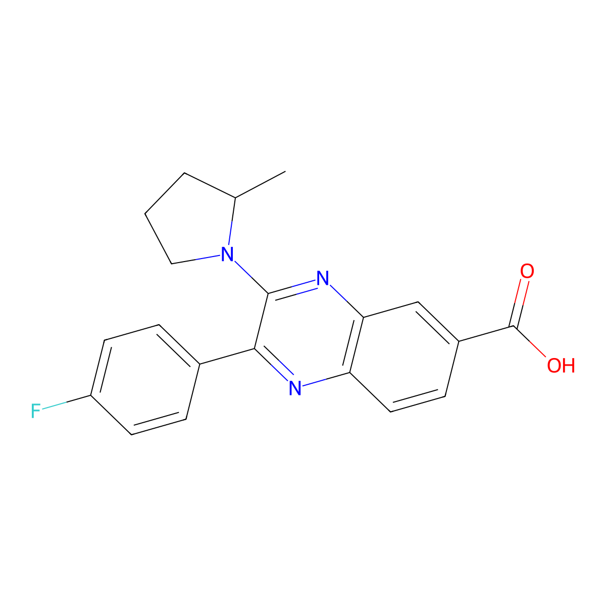 (S)-2-(4-Fluorophenyl)-3-(2-methylpyrrolidin-1-yl)quinoxaline-6-carboxylic acid molecular structure, CAS 1268863-69-9
