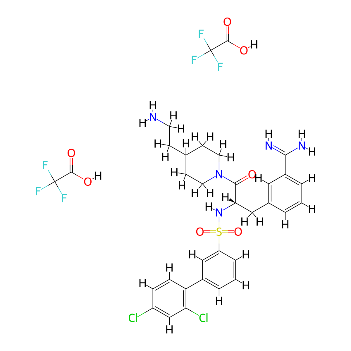 3-[(2S)-3-[4-(2-aminoethyl)piperidin-1-yl]-2-[[3-(2,4-dichlorophenyl)phenyl]sulfonylamino]-3-oxopropyl]benzenecarboximidamide;bis(2,2,2-trifluoroacetic acid) molecular structure, CAS 1268874-09-4