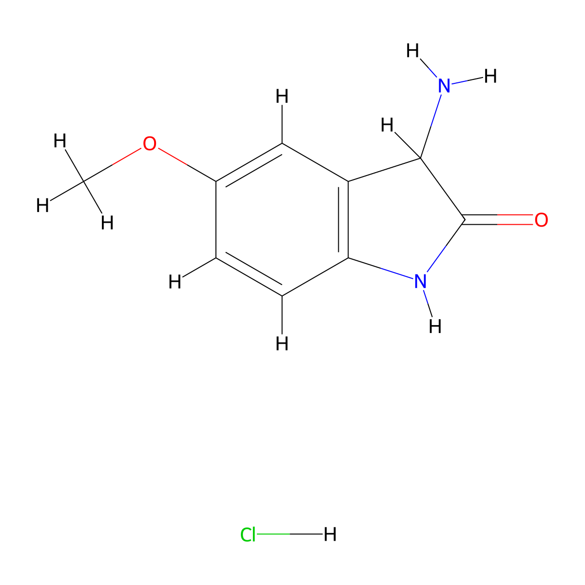 3-amino-5-methoxy-2,3-dihydro-1H-indol-2-one hydrochloride molecular structure, CAS 1268971-48-7