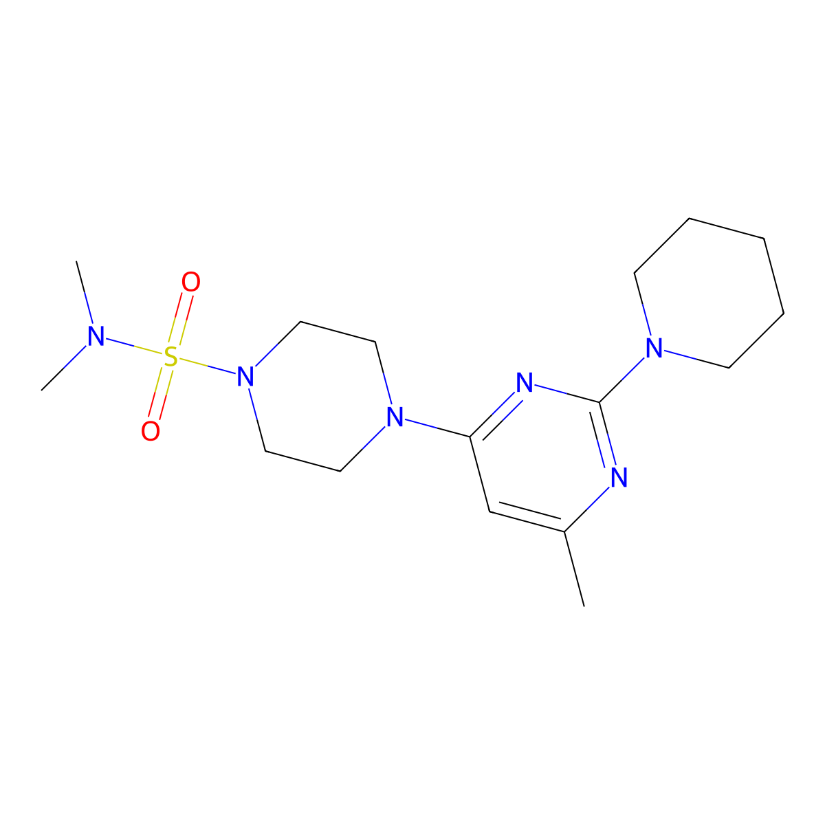 N,N-dimethyl-4-[6-methyl-2-(1-piperidinyl)-4-pyrimidinyl]-1-piperazinesulfonamide molecular structure, CAS 1268982-88-2