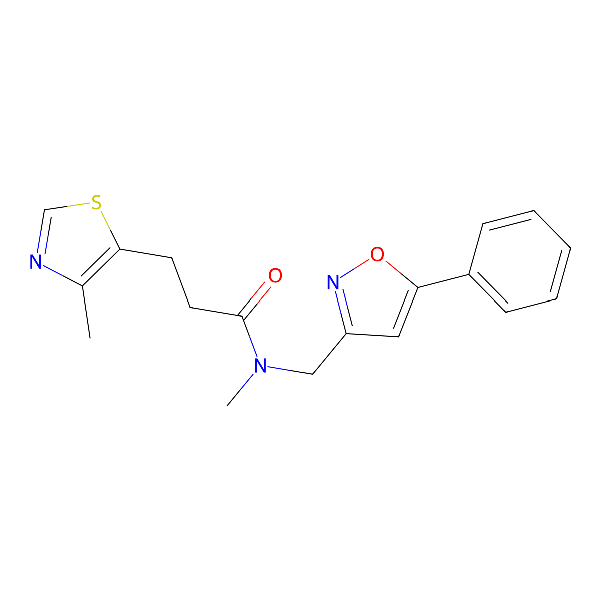 N-methyl-3-(4-methyl-1,3-thiazol-5-yl)-N-[(5-phenylisoxazol-3-yl)methyl]propanamide molecular structure, CAS 1268990-41-5