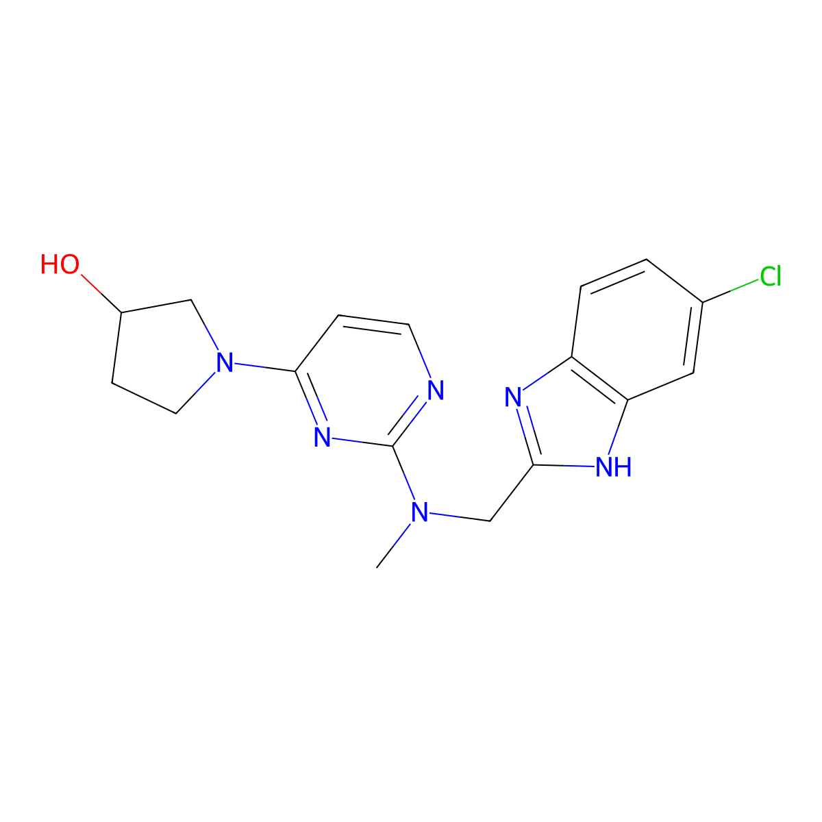 1-{2-[[(5-chloro-1H-benzimidazol-2-yl)methyl](methyl)amino]pyrimidin-4-yl}pyrrolidin-3-ol molecular structure, CAS 1268990-44-8