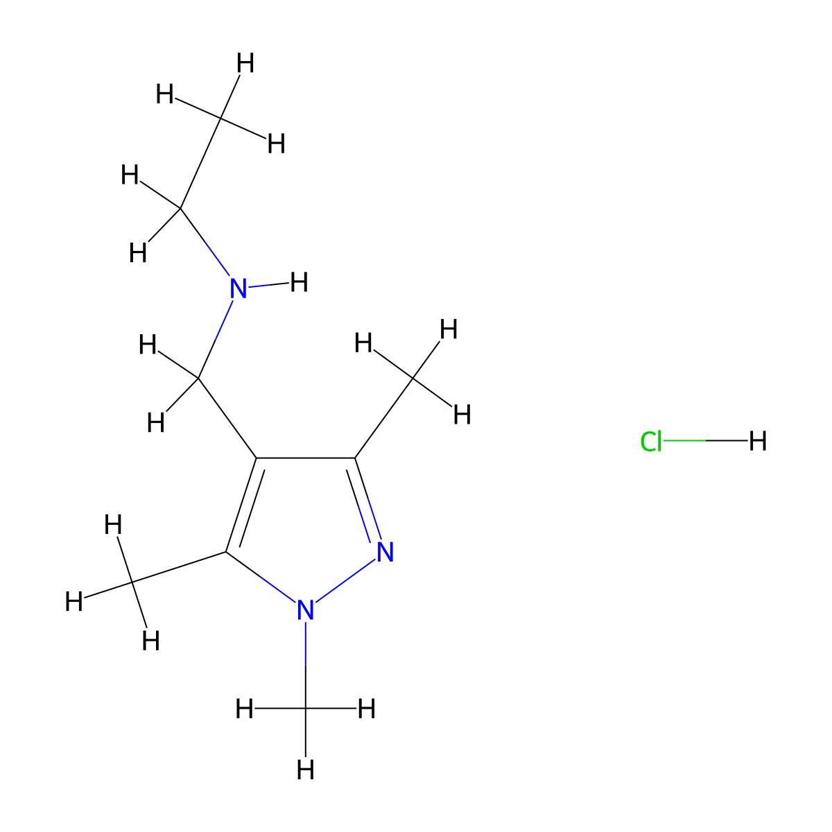 N-[(1,3,5-Trimethyl-1H-pyrazol-4-yl)methyl]ethanamine hydrochloride molecular structure, CAS 1268990-49-3