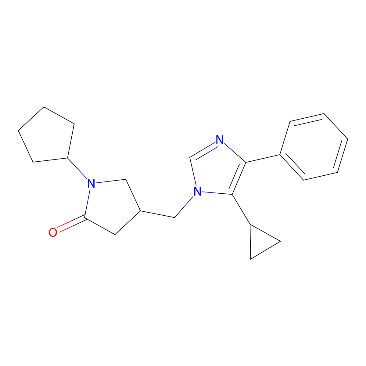 1-cyclopentyl-4-[(5-cyclopropyl-4-phenyl-1H-imidazol-1-yl)methyl]pyrrolidin-2-one molecular structure, CAS 1268991-00-9