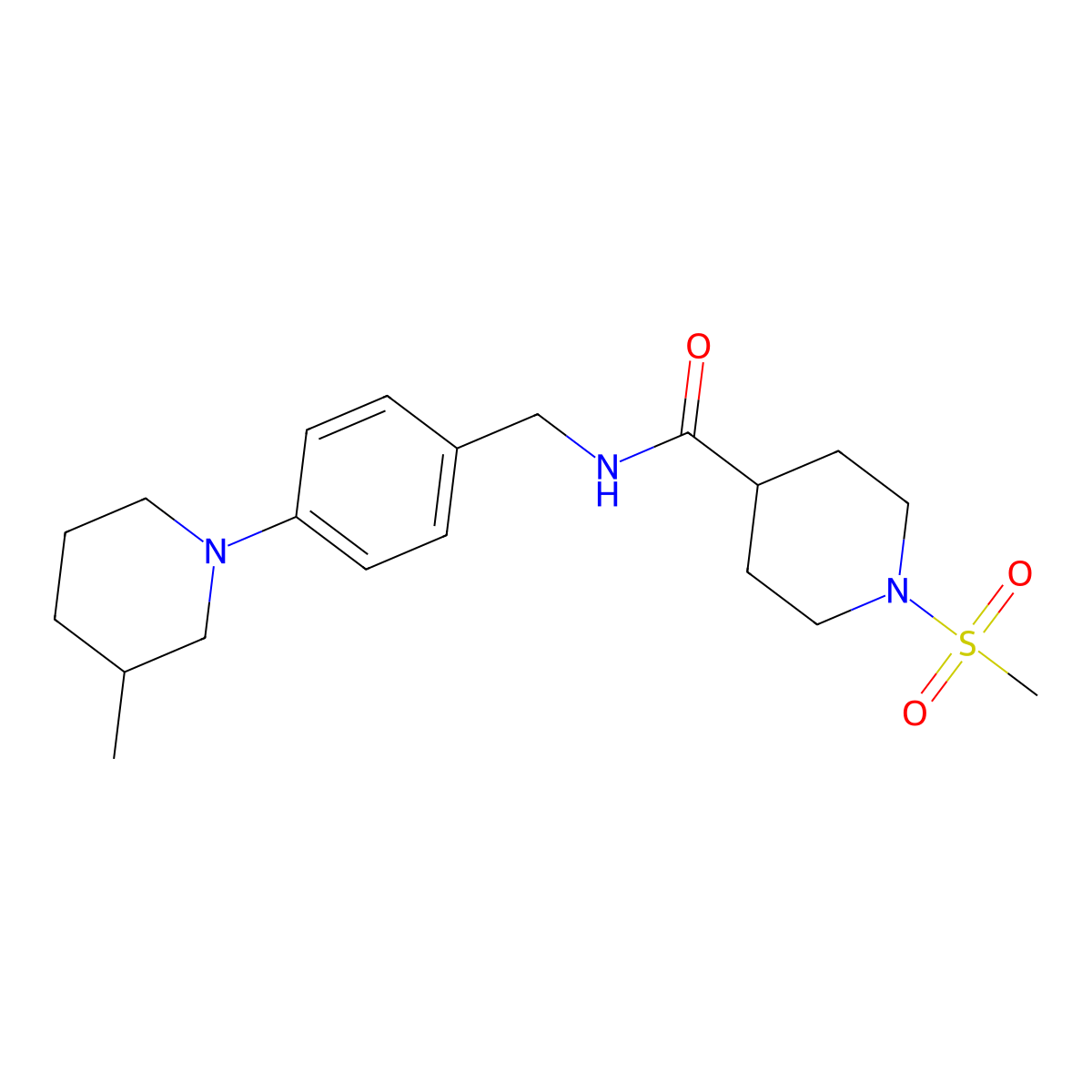 N-[4-(3-methylpiperidin-1-yl)benzyl]-1-(methylsulfonyl)piperidine-4-carboxamide molecular structure, CAS 1269003-03-3
