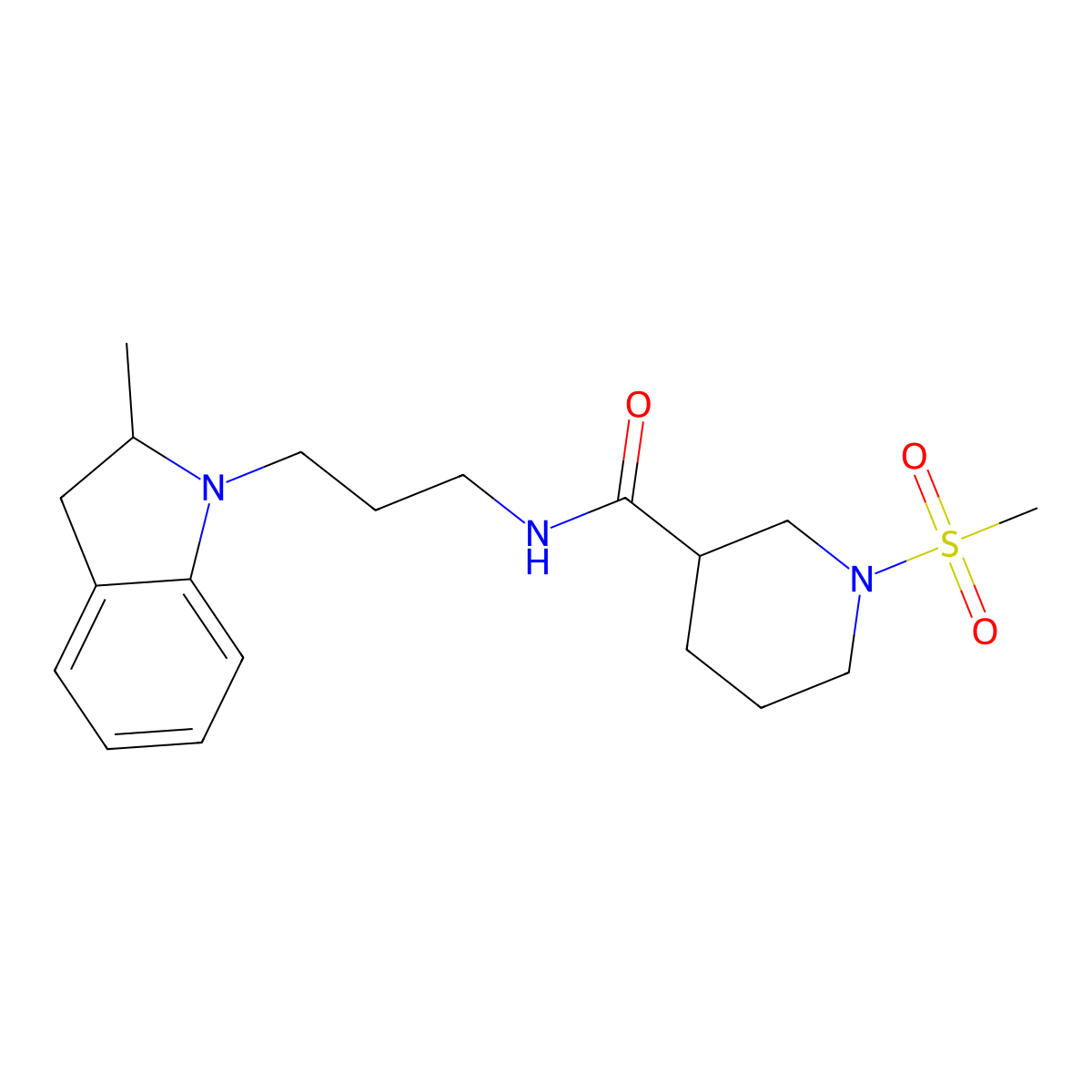N-[3-(2-methyl-2,3-dihydro-1H-indol-1-yl)propyl]-1-(methylsulfonyl)piperidine-3-carboxamide molecular structure, CAS 1269009-68-8