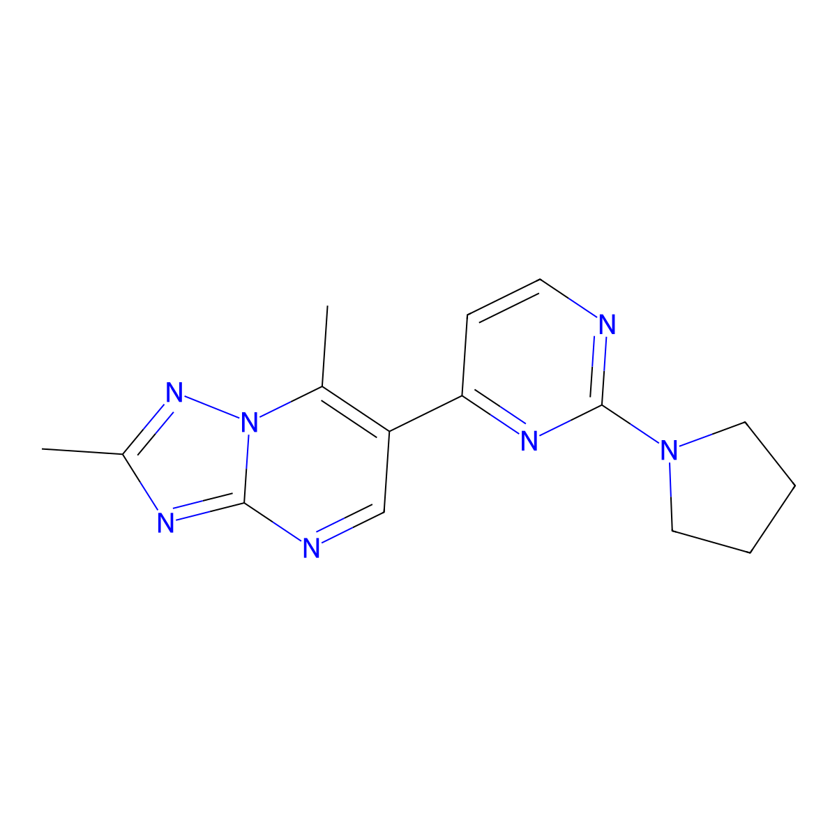 2,7-Dimethyl-6-[2-(1-pyrrolidinyl)-4-pyrimidinyl][1,2,4]triazolo[1,5-a]pyrimidine molecular structure, CAS 1269009-82-6