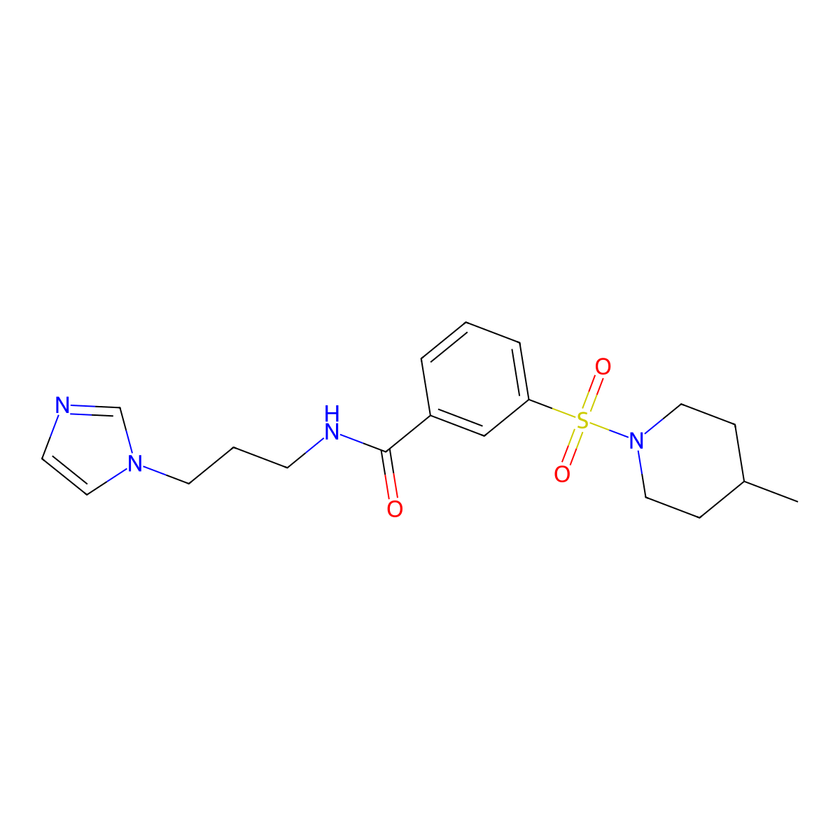 N-[3-(1H-imidazol-1-yl)propyl]-3-[(4-methylpiperidin-1-yl)sulfonyl]benzamide molecular structure, CAS 1269016-24-1