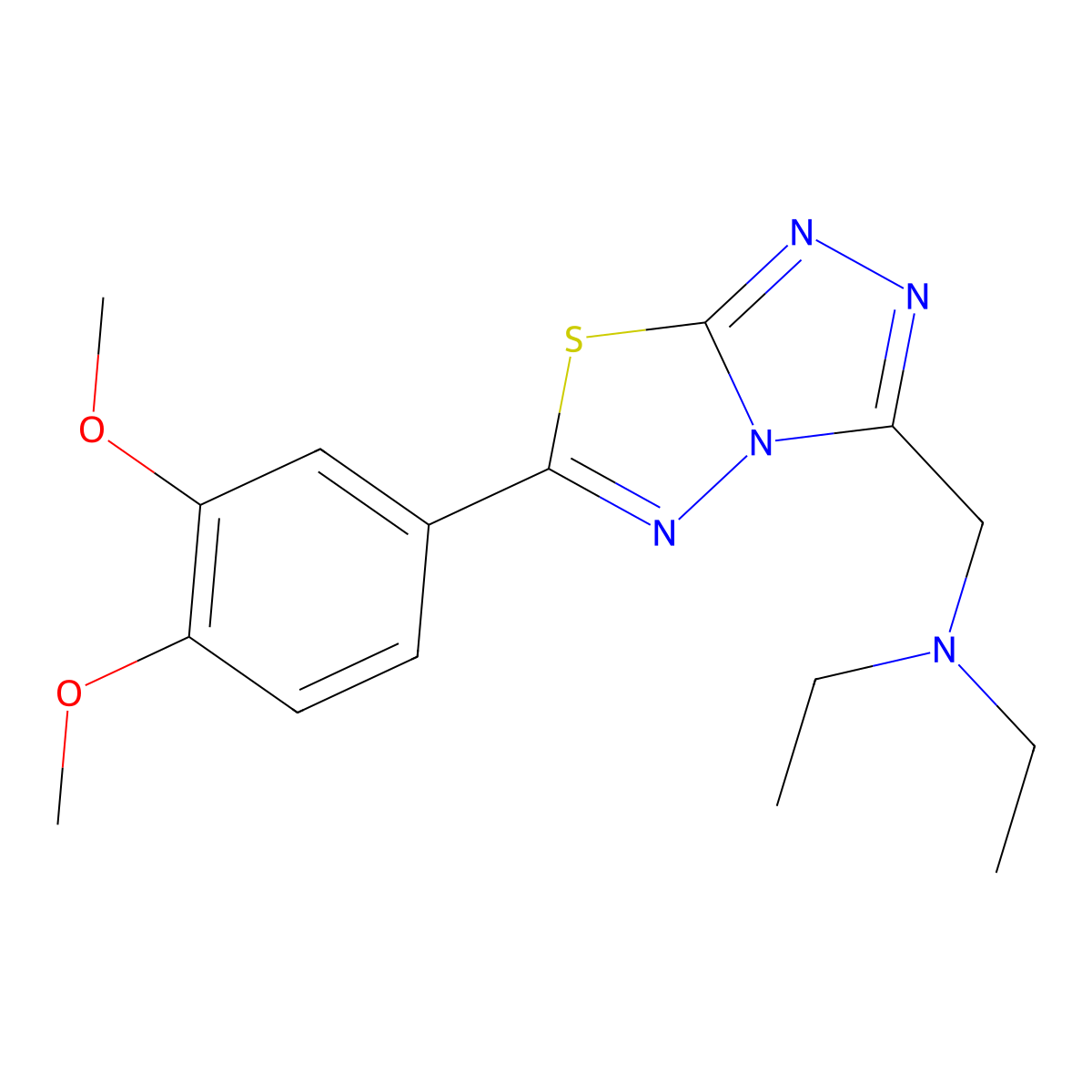 N-{[6-(3,4-dimethoxyphenyl)[1,2,4]triazolo[3,4-b][1,3,4]thiadiazol-3-yl]methyl}-N-ethylethanamine molecular structure, CAS 1269021-87-5