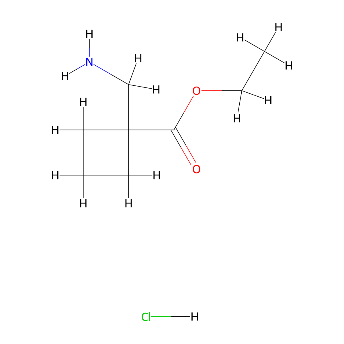 Ethyl 1-(aminomethyl)cyclobutane-1-carboxylate hydrochloride molecular structure, CAS 1269021-92-2