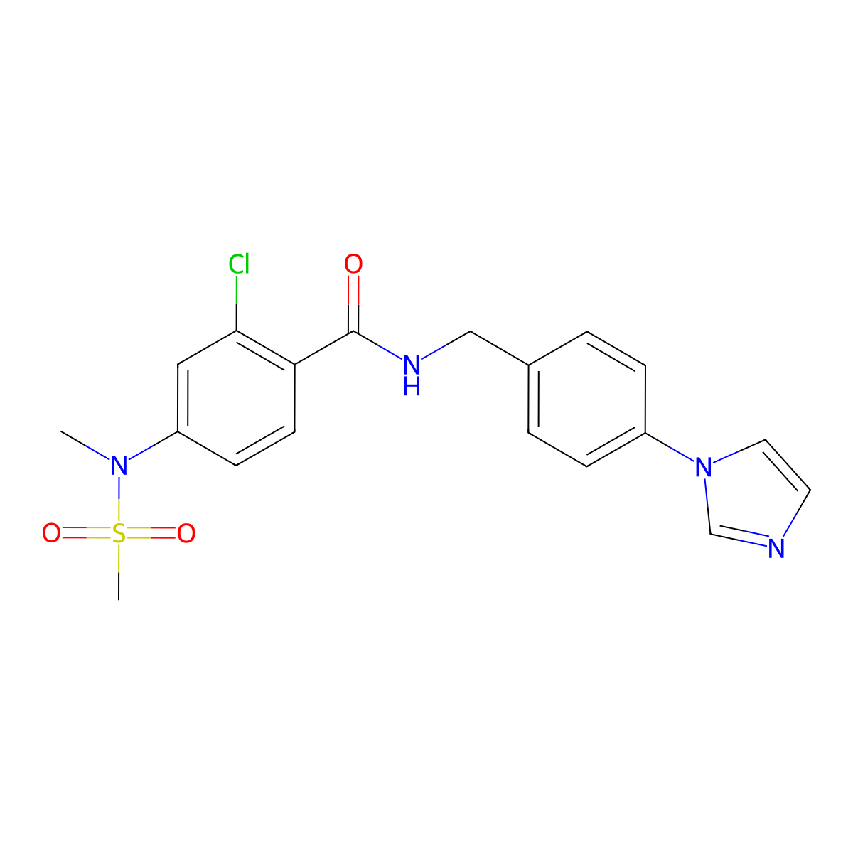 2-chloro-N-[4-(1H-imidazol-1-yl)benzyl]-4-[methyl(methylsulfonyl)amino]benzamide molecular structure, CAS 1269039-68-0