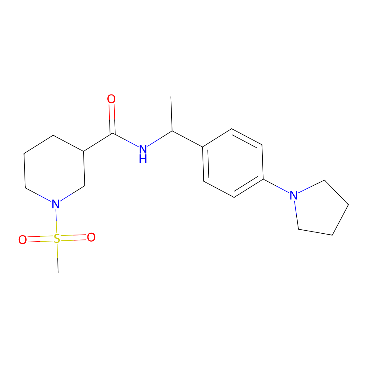 1-(methylsulfonyl)-N-{1-[4-(pyrrolidin-1-yl)phenyl]ethyl}piperidine-3-carboxamide molecular structure, CAS 1269041-94-2