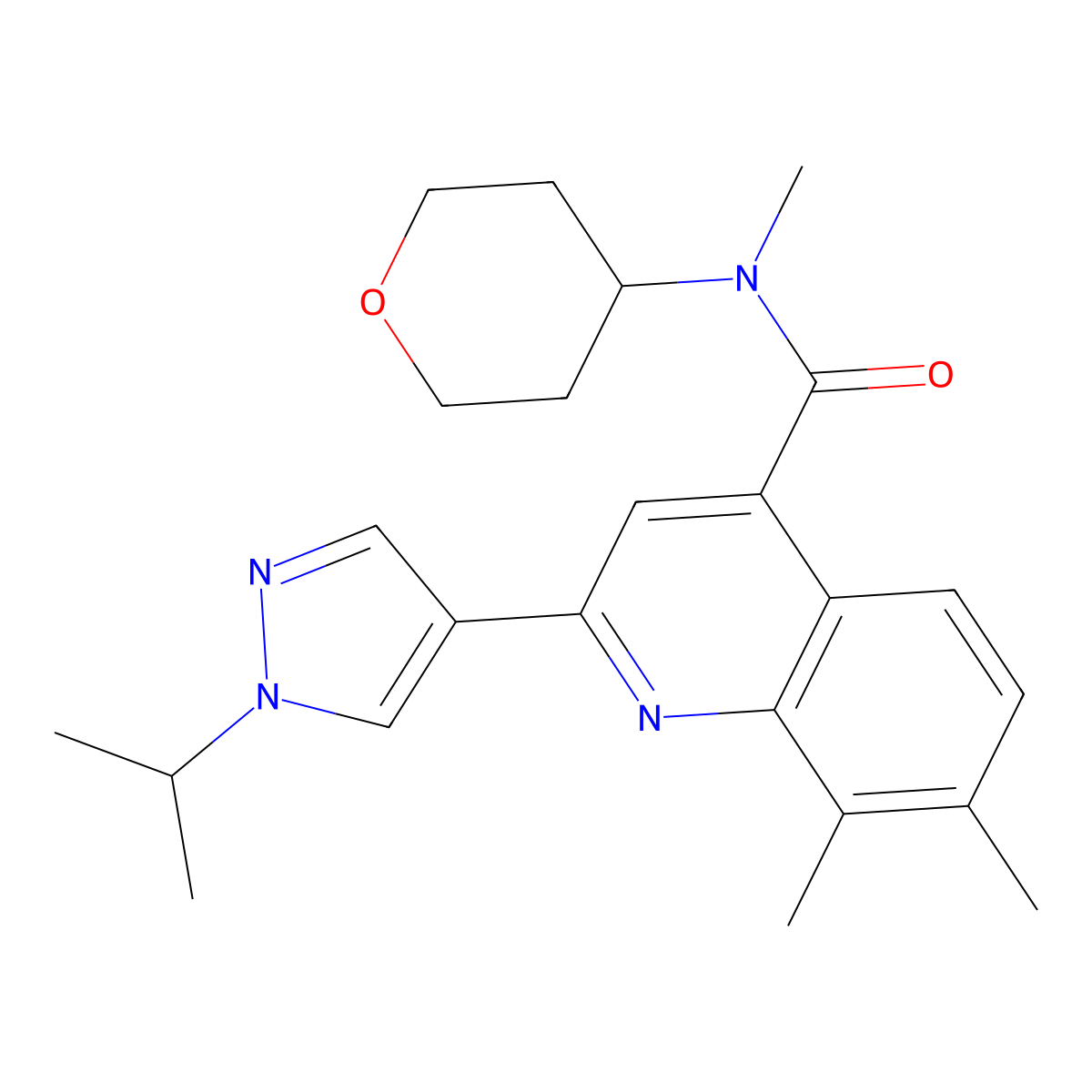 4-Quinolinecarboxamide, N,7,8-trimethyl-2-[1-(1-methylethyl)-1H-pyrazol-4-yl]-N-(tetrahydro-2H-pyran-4-yl)- molecular structure, CAS 1269050-30-7