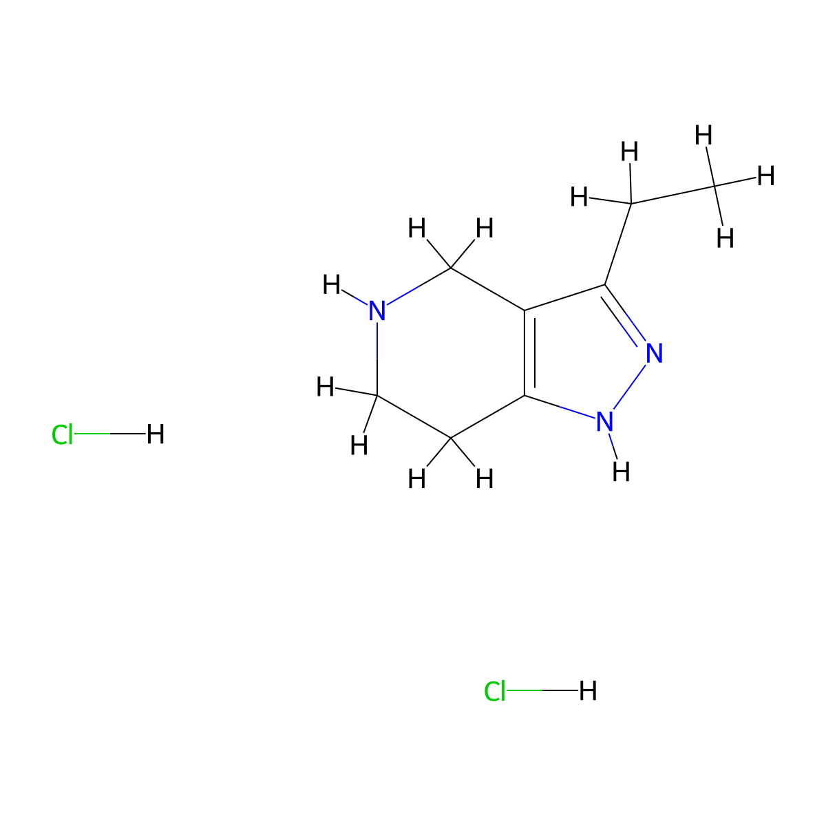 3-Ethyl-4,5,6,7-tetrahydro-1H-pyrazolo[4,3-c]pyridine dihydrochloride molecular structure, CAS 1269052-65-4