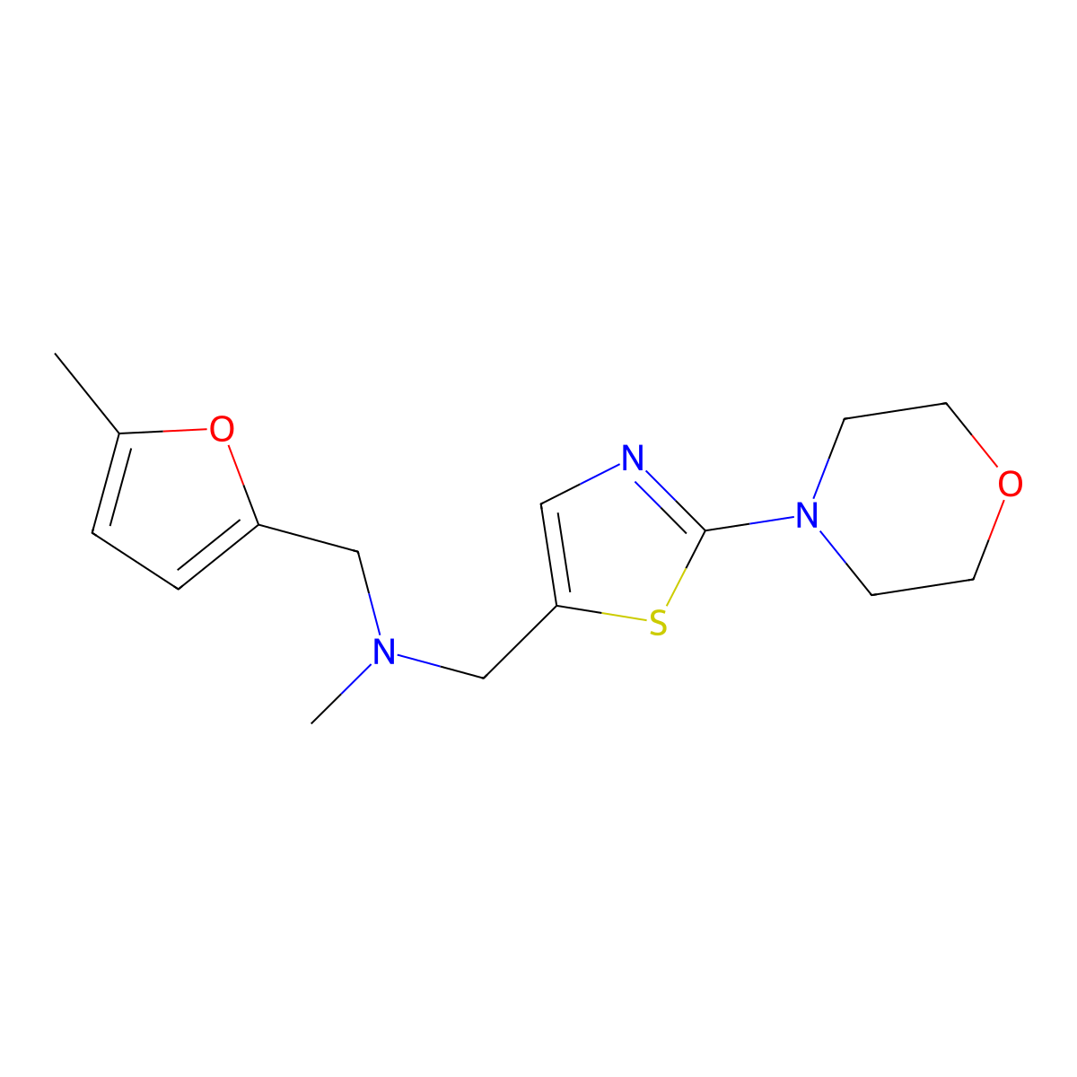 5-Thiazolemethanamine, N-methyl-N-[(5-methyl-2-furanyl)methyl]-2-(4-morpholinyl)- molecular structure, CAS 1269052-68-7