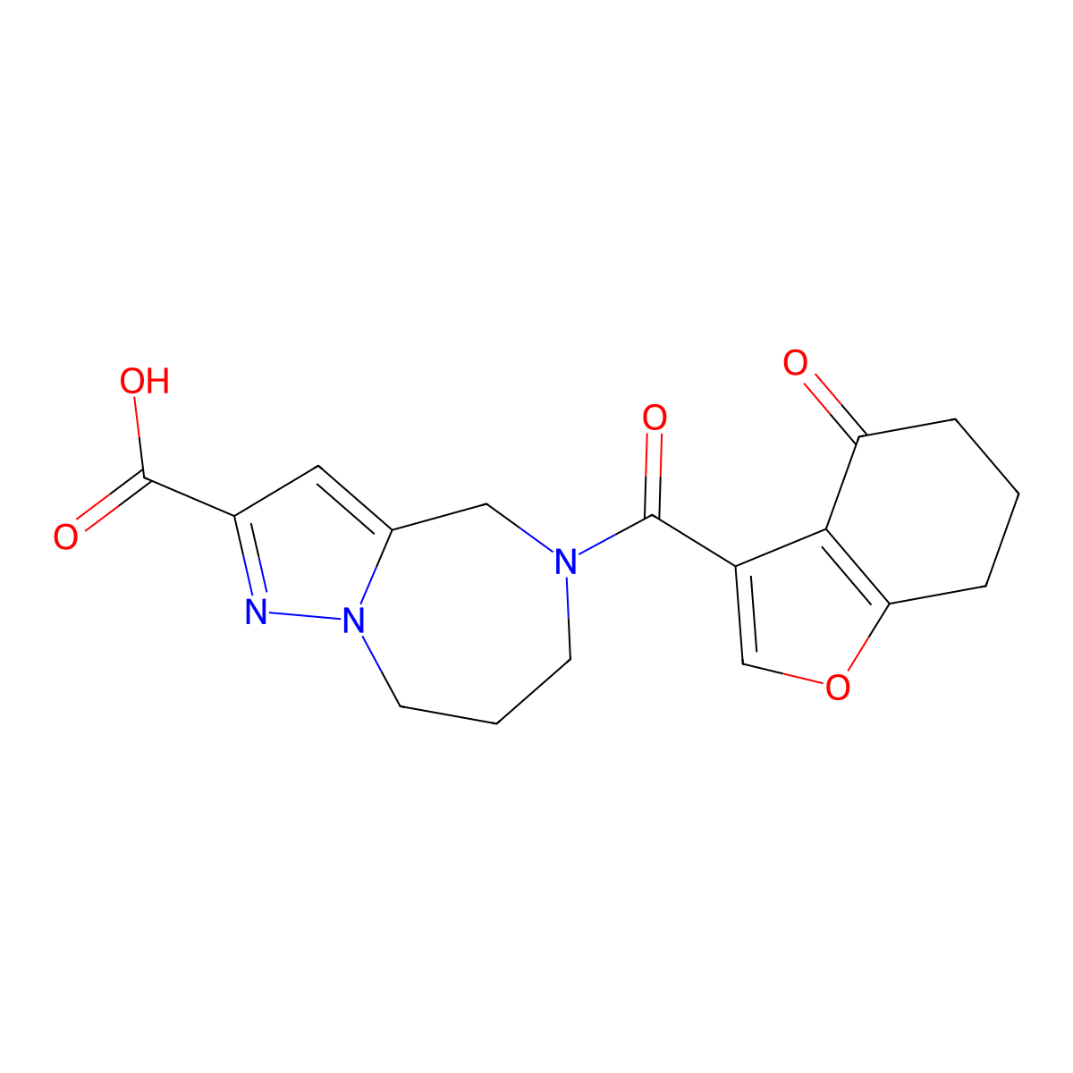4H-Pyrazolo[1,5-a][1,4]diazepine-2-carboxylic acid, 5,6,7,8-tetrahydro-5-[(4,5,6,7-tetrahydro-4-oxo-3-benzofuranyl)carbonyl]- molecular structure, CAS 1269053-23-7