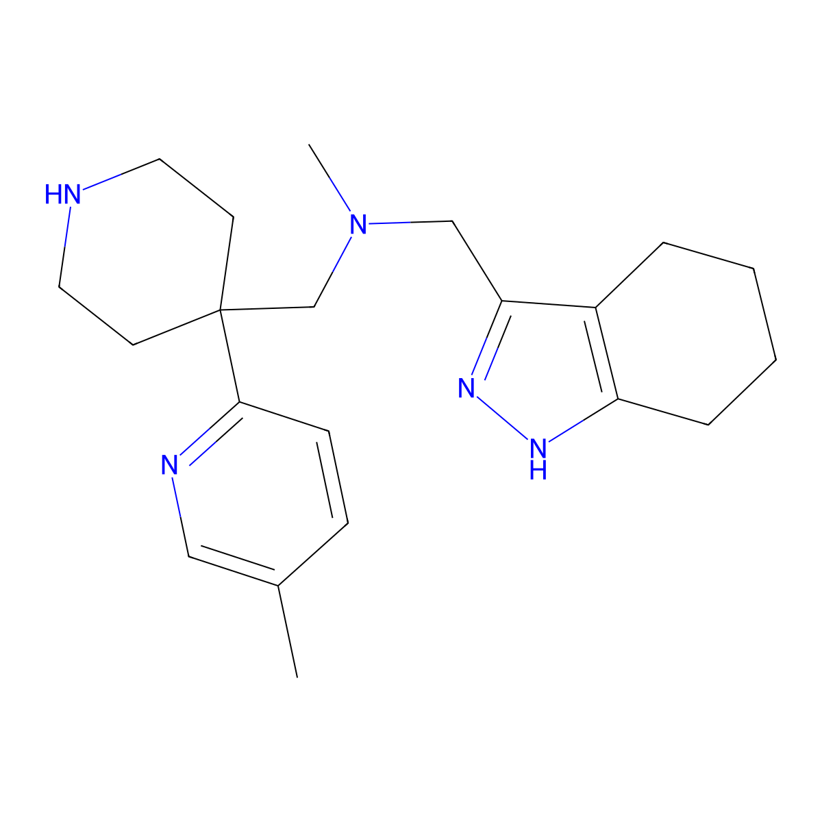 N-methyl-1-[4-(5-methylpyridin-2-yl)piperidin-4-yl]-N-(4,5,6,7-tetrahydro-1H-indazol-3-ylmethyl)methanamine molecular structure, CAS 1269053-57-7