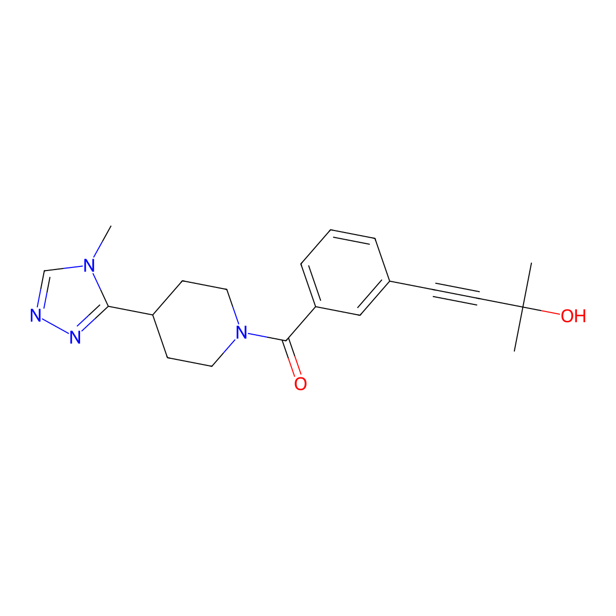 2-methyl-4-(3-{[4-(4-methyl-4H-1,2,4-triazol-3-yl)piperidin-1-yl]carbonyl}phenyl)but-3-yn-2-ol molecular structure, CAS 1269053-74-8