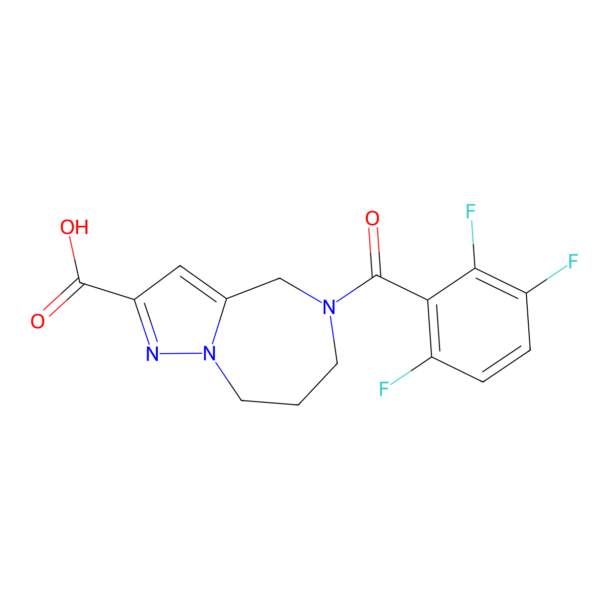 4H-Pyrazolo[1,5-a][1,4]diazepine-2-carboxylic acid, 5,6,7,8-tetrahydro-5-(2,3,6-trifluorobenzoyl)- molecular structure, CAS 1269053-77-1
