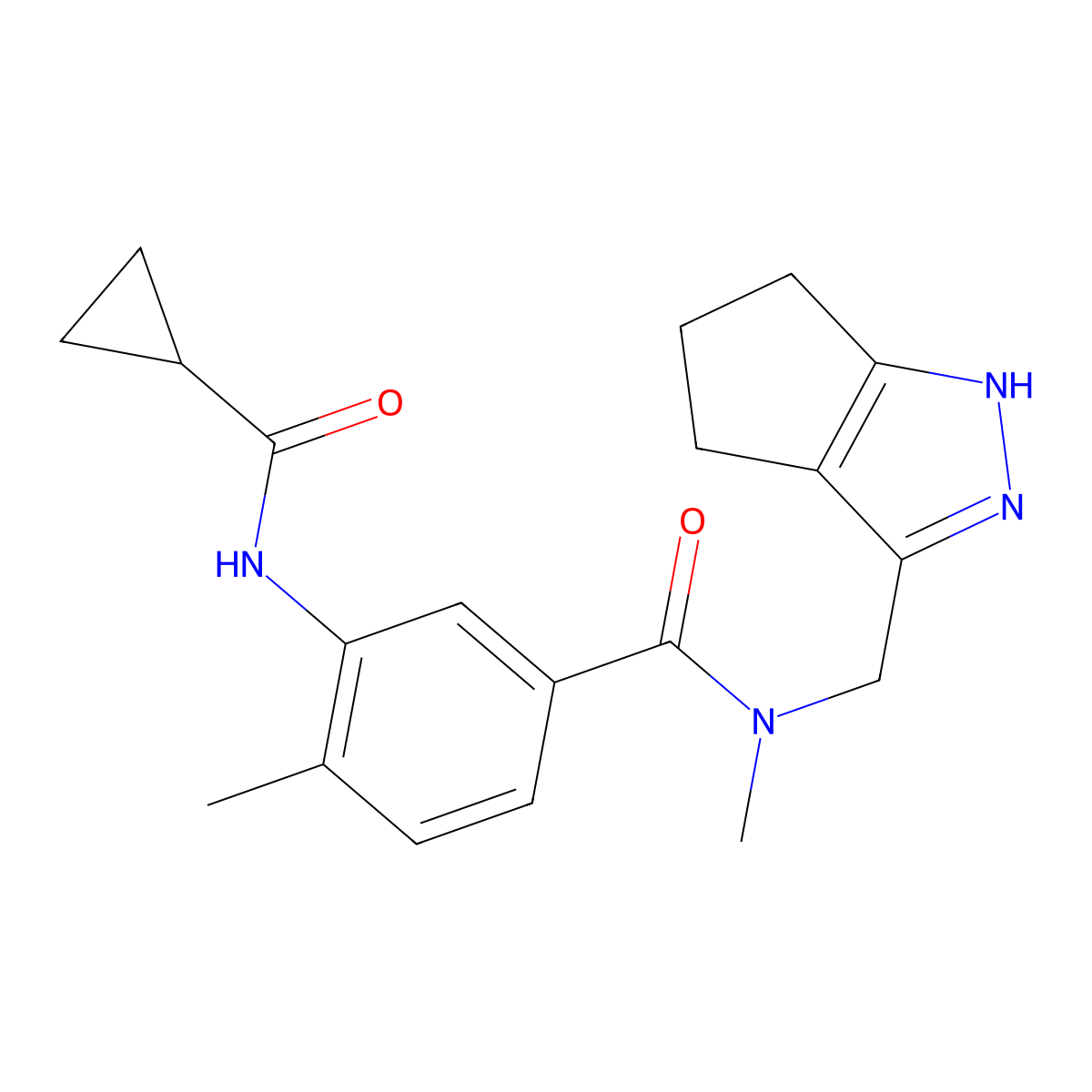 3-[(cyclopropylcarbonyl)amino]-N,4-dimethyl-N-(2,4,5,6-tetrahydrocyclopenta[c]pyrazol-3-ylmethyl)benzamide molecular structure, CAS 1269054-14-9