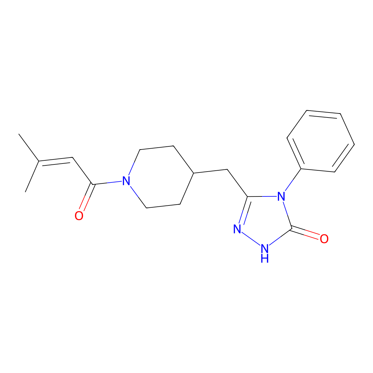 5-{[1-(3-methylbut-2-enoyl)piperidin-4-yl]methyl}-4-phenyl-2,4-dihydro-3H-1,2,4-triazol-3-one molecular structure, CAS 1269054-47-8