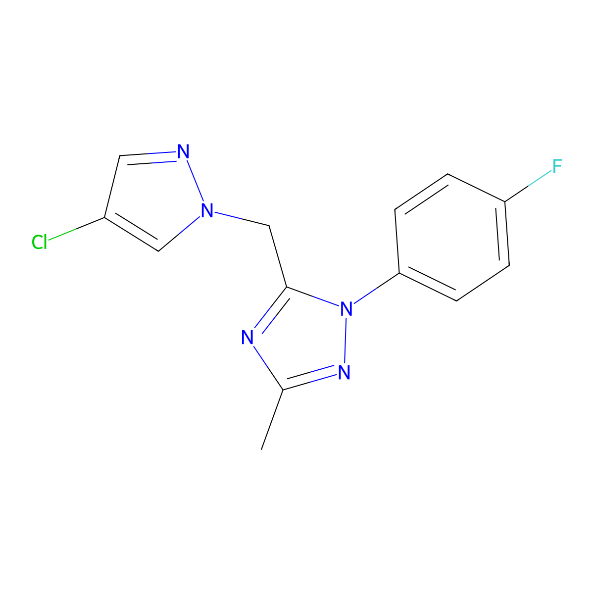 5-[(4-Chloropyrazol-1-yl)methyl]-1-(4-fluorophenyl)-3-methyl-1,2,4-triazole molecular structure, CAS 1269054-49-0