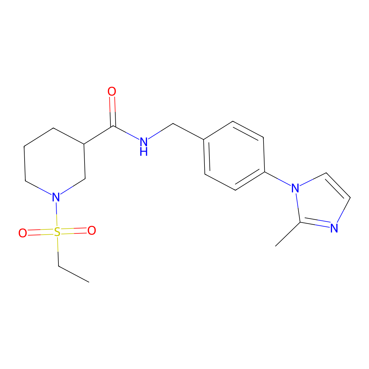 1-(ethylsulfonyl)-N-[4-(2-methyl-1H-imidazol-1-yl)benzyl]piperidine-3-carboxamide molecular structure, CAS 1269079-78-8