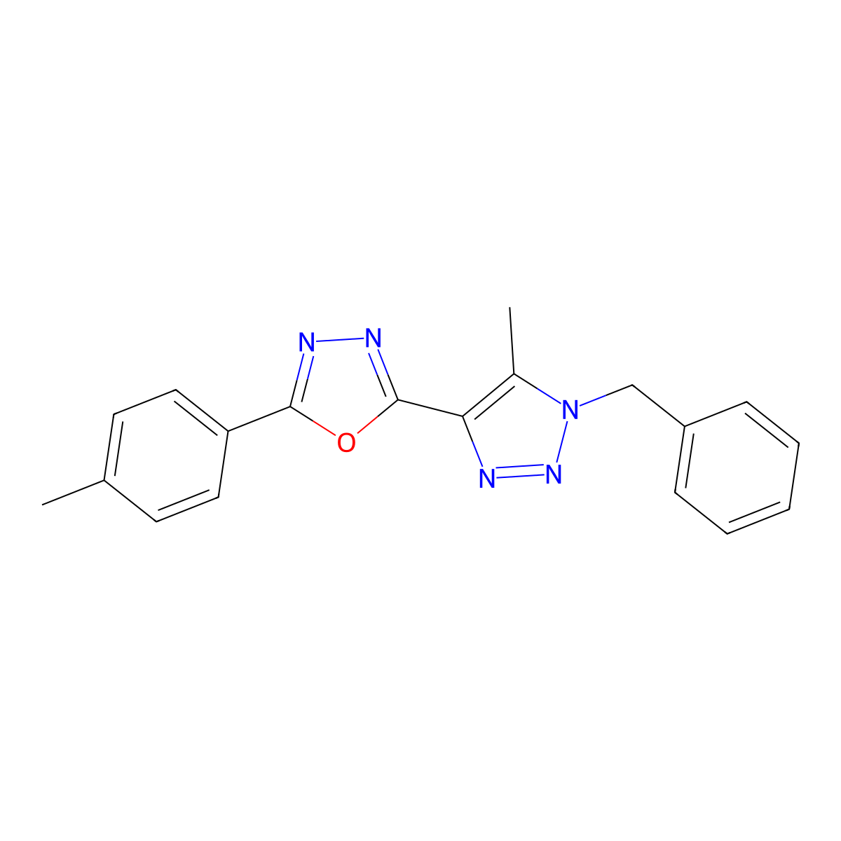 2-(1-benzyl-5-methyl-1H-1,2,3-triazol-4-yl)-5-(4-methylphenyl)-1,3,4-oxadiazole molecular structure, CAS 1269083-78-4