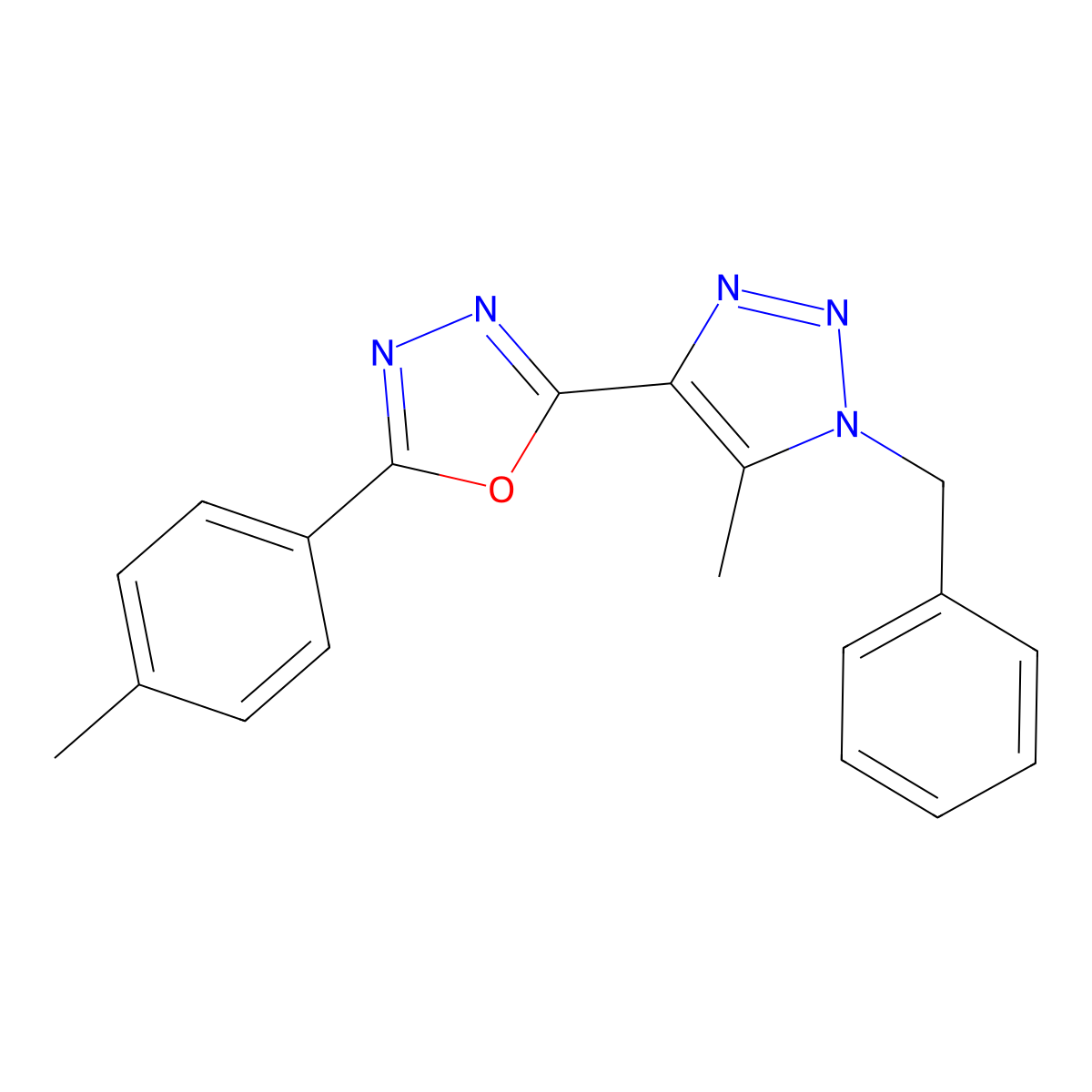 2-(1-benzyl-5-methyl-1H-1,2,3-triazol-4-yl)-5-(4-methylphenyl)-1,3,4-oxadiazole molecular structure, CAS 1269083-78-4