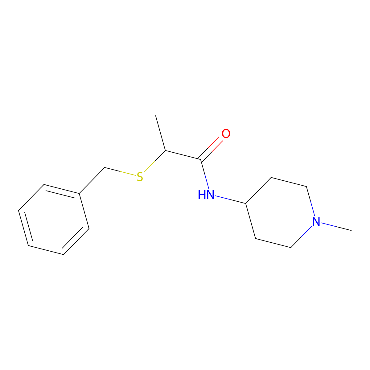 2-(benzylsulfanyl)-N-(1-methylpiperidin-4-yl)propanamide molecular structure, CAS 1269090-36-9